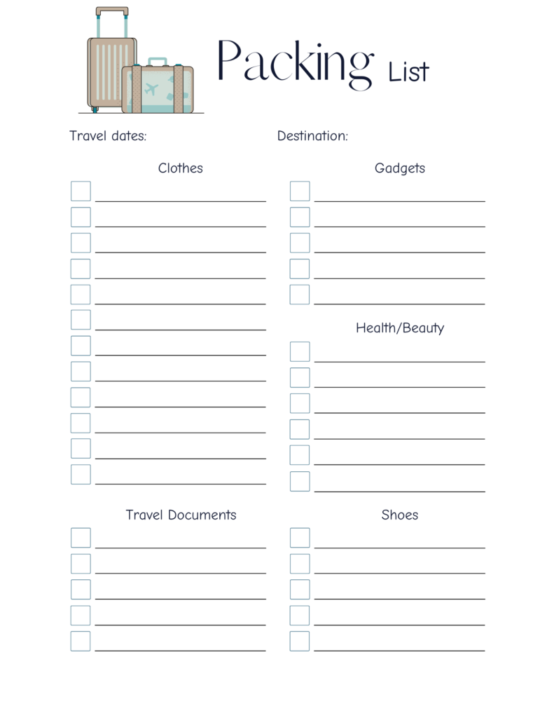 Turquoise Travel Planner Printable | Complete Trip Planning PDF ...